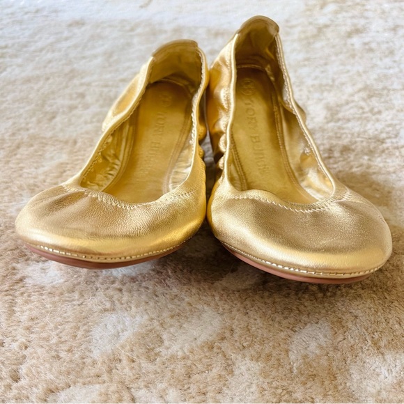 Tory Burch Eddie Ballet Flats In Metallic Gold Size 10 - Picture 4 of 14